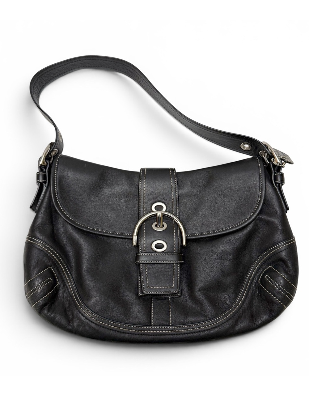 Vintage Y2K COACH Soho Black Leather  Buckle Flap Shoulder Bag Purse F10192
